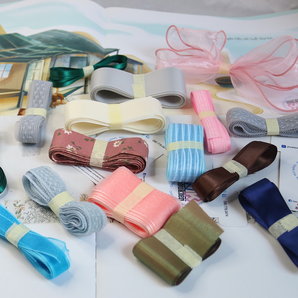 Set ruy băng ngẫu nhiên lẻ mét nhiều loại bán theo gram kích thước ngẫu nhiên từ 6mm-6cm ngẫu nhiên độ dài
