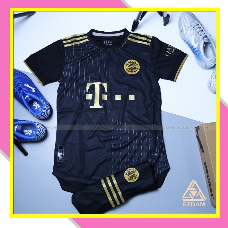 Bộ Áo Bóng Đá Bayern Munich Đen Mới Nhất Cao Cấp 21-22 , Bộ áo đá banh Bayern Munich 2021 poliste th