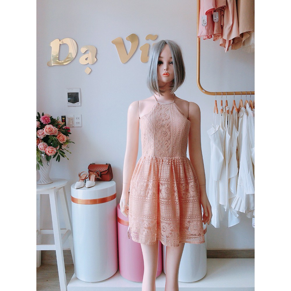 VÁY REN NUDE DÁNG XÒE CỔ YẾN DÂY SIÊU XINH