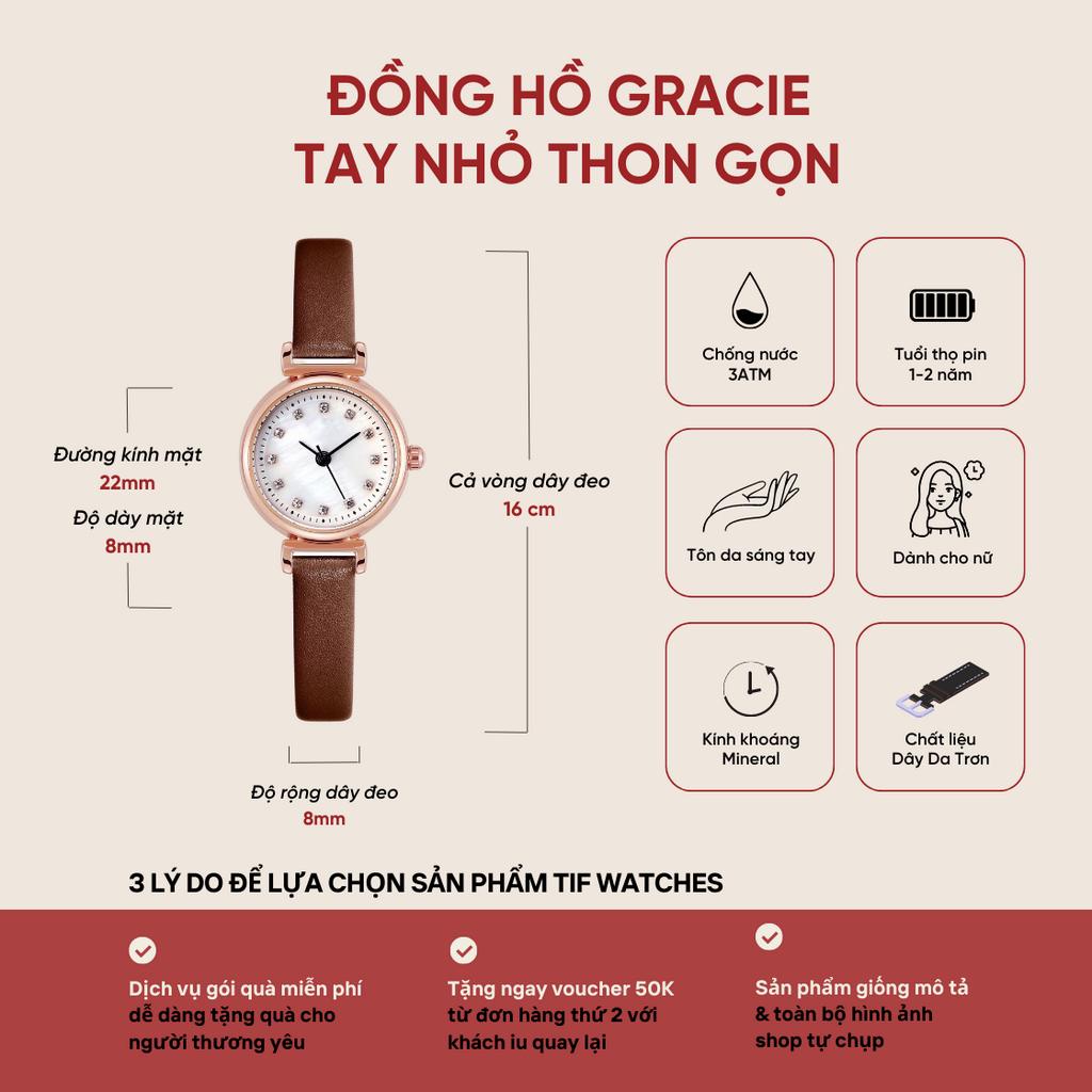 Đồng Hồ Đeo Tay Mặt Nhỏ GRACIE Tif Watches Đính Đá Thép Không Gỉ Phong Cách Hàn Quốc Sang Trọng