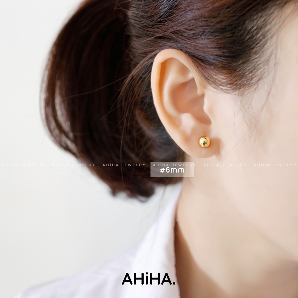 Khuyên tai bạc Basic AHiHA chấm bi nụ tròn đơn giản Ulzzang mạ Vàng 18K - HT05