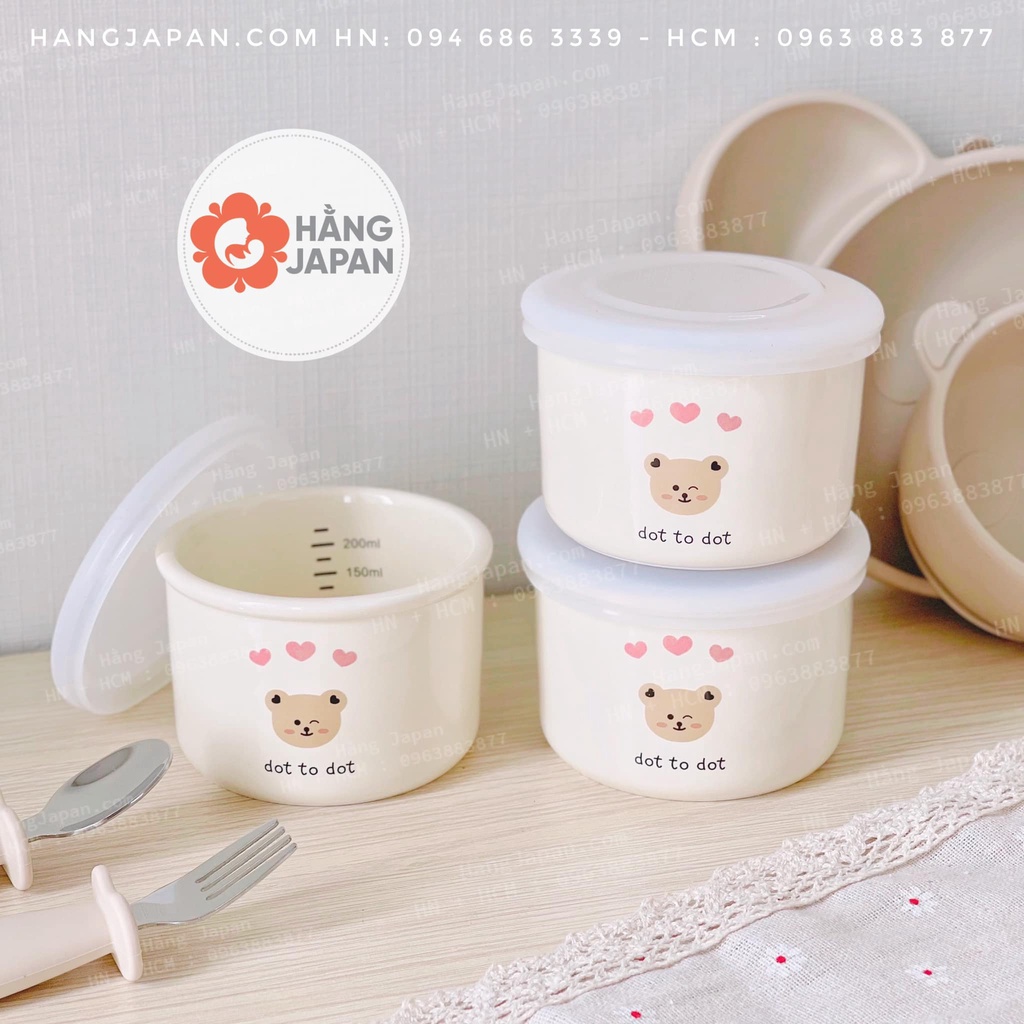 Bát sứ ăn dặm INS đựng đồ ăn dặm, có nắp Silicon phong cách Hàn Quốc 200ml