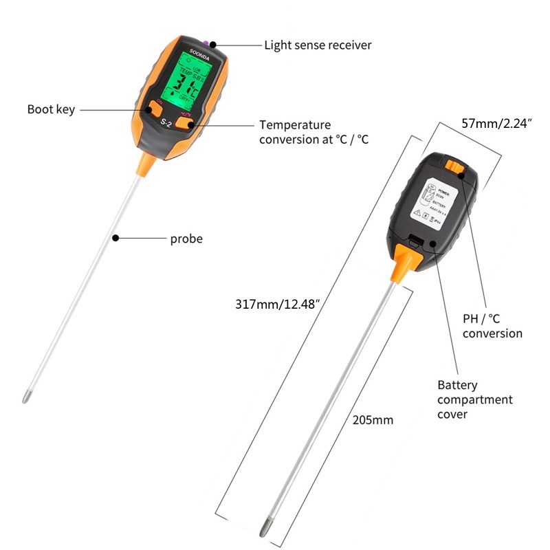 Dụng Cụ Đo Độ PH / Độ Ẩm Đất 5 Trong 1 Tiện Dụng Cho Sân Vườn