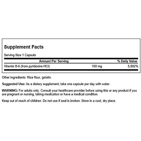 Vitamin B6 , Giảm căng thẳng,Tăng cường miễn dịch , Ổn định đường huyết , Swanson Vitamin B6 100mg, 250 viên.