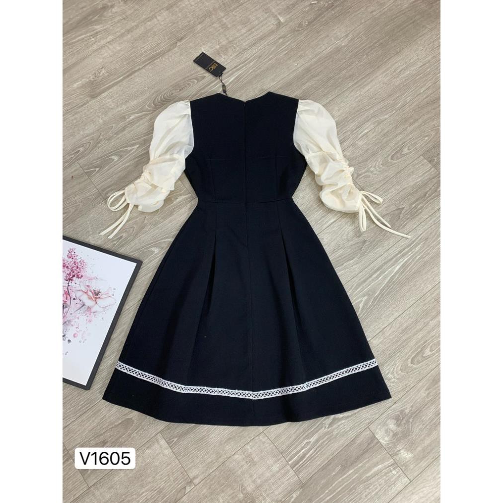 Váy xòe đen tay phối be V1605  -  ĐẸP SHOP DVC ( Ảnh mẫu và ảnh trải sàn do shop tự chụp )  ྇