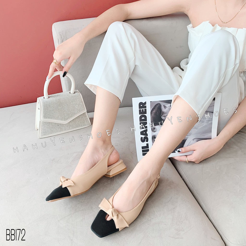 Bệt nữ HHS mũi khoét lỗ nơ da quai hậu gót vuông 2 phân Hà Huyền Shoes - BB172 | BigBuy360 - bigbuy360.vn