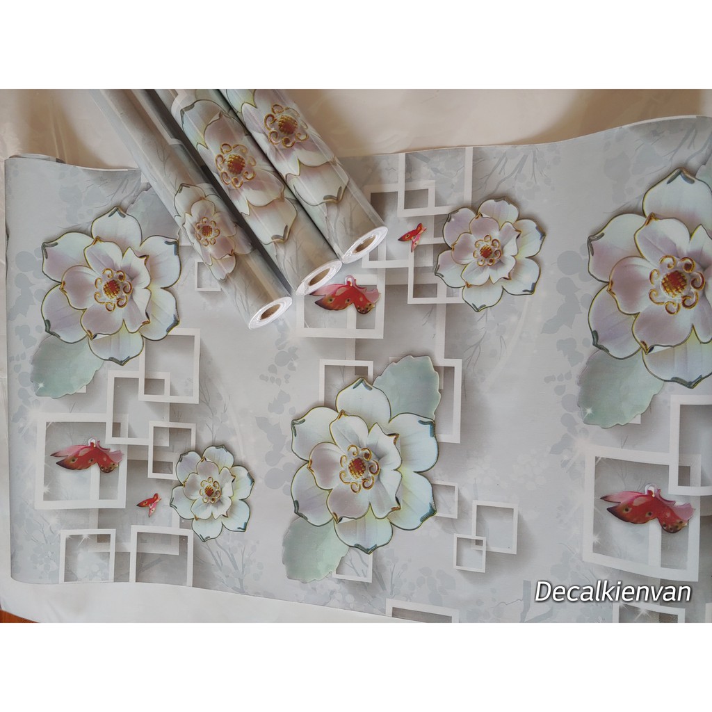 10m giấy dán tường hoa sen đá 3D khổ rộng 45cm có keo dán sẵn