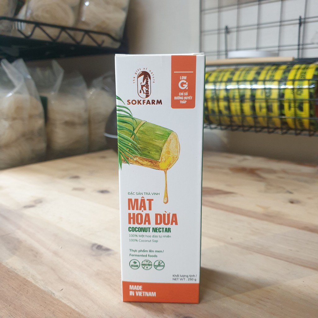 Mật hoa dừa cô đặc Sokfarm 250gr chế biến bằng công nghệ cô đặc chân không