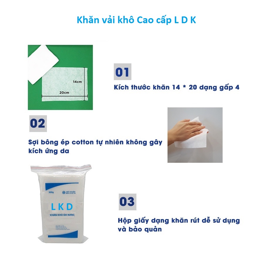 (SIÊU MỀM MỊN) Khăn Khô Đa Năng Cao Cấp L K D 300gr Mềm Mịn Dai An Toàn Cho Trẻ Sơ Sinh, Dùng Đa Năng Tiện Lợi