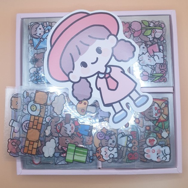 Hộp 100 miếng dán trang trí họa tiết, sticker dán hoạt hình
