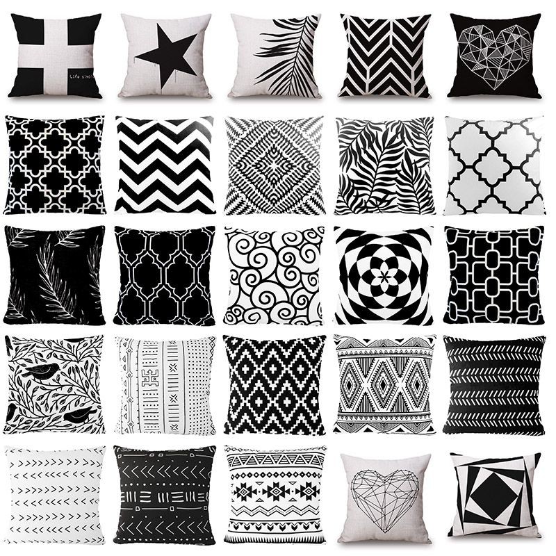 2022 Geometric Cushion Cover Home Sofa Decor Black and White Linen Pillow Case