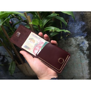 Ví bóp mini, ví da khắc tên, màu đỏ rượu