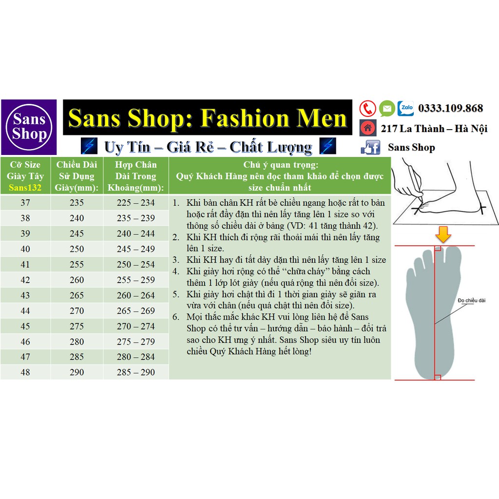 Giày big size nam giày tây nam size lớn Sans Shop Sans132