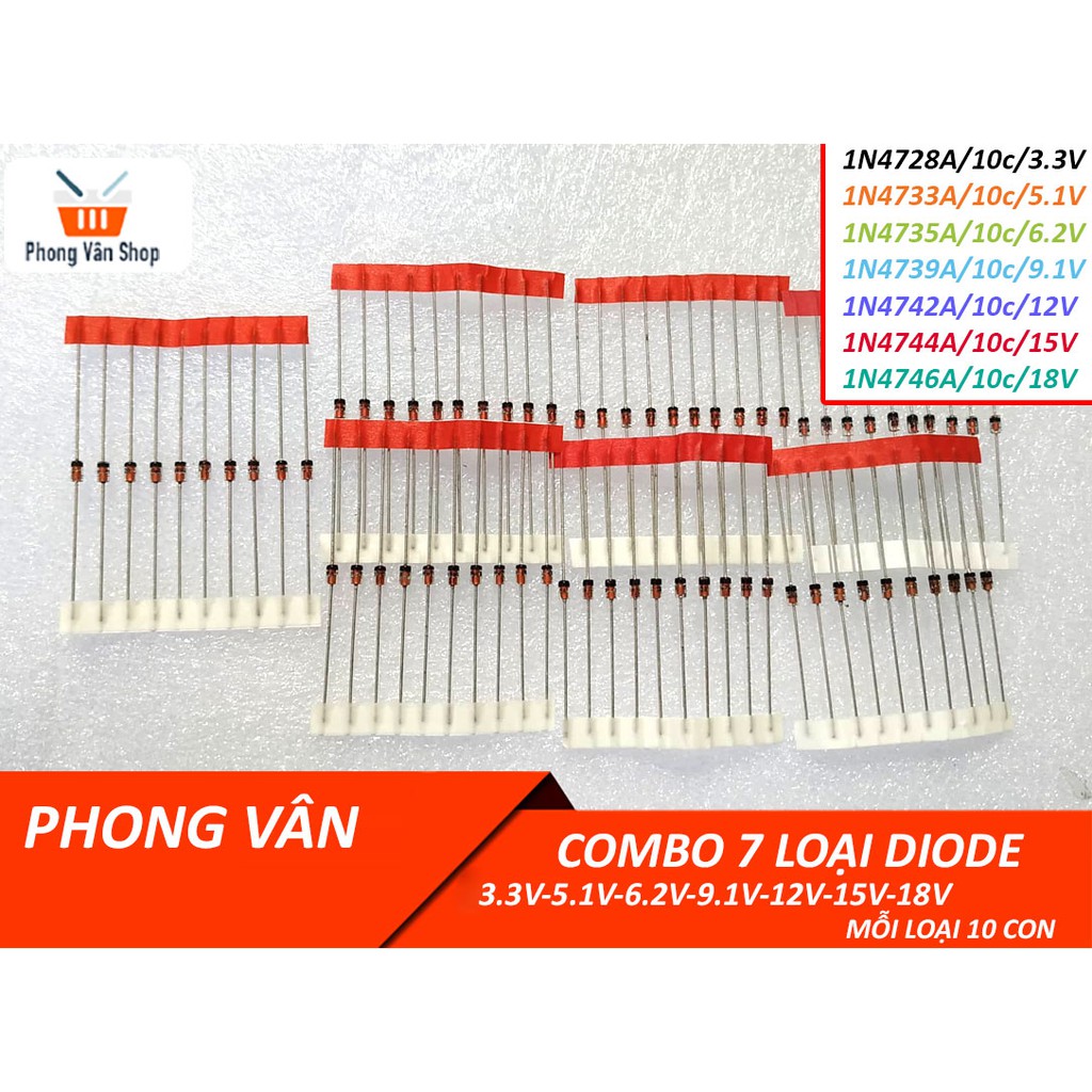 Combo 7 loại diode - mỗi loại 10 con diot - 1N4728A-1N4733A-1N4735A-1N4739A-1N4742A-1N4744A-1N4746A