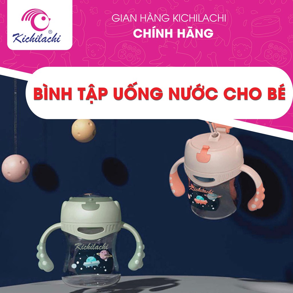 [CHỐNG SẶC, CÓ TAY CẦM] Bình tập uống nước Kichilachi 300ml nhựa Tritan không BPA an toàn cho bé