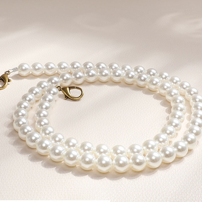 Túi Xách Đeo Vai Hình Vuông Cỡ Nhỏ Đính Ngọc Trai Phối Dây Đeo Sợi Xích Thời Trang Cho Nữ