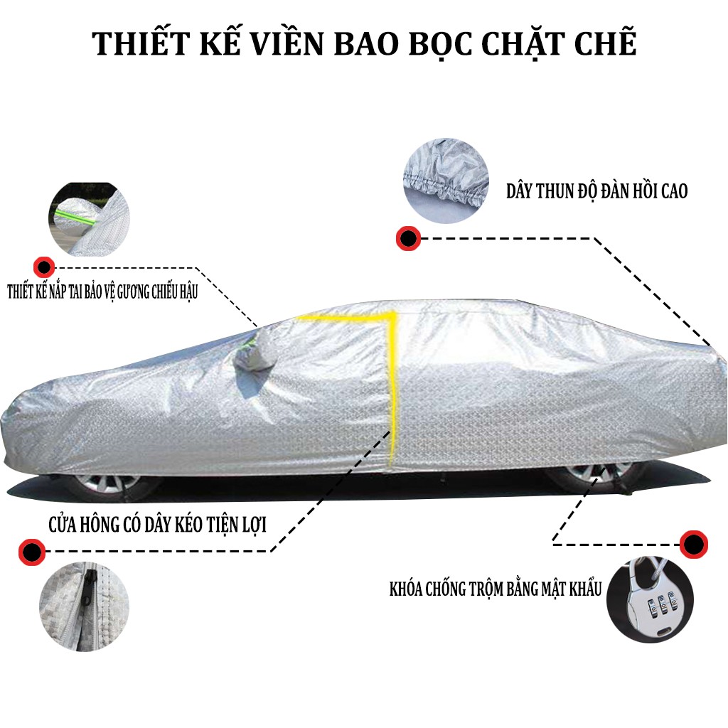 Bạt Phủ Ô Tô Tráng Gương 4 Mùa Chống Nắng Chống Mưa 3 Lớp