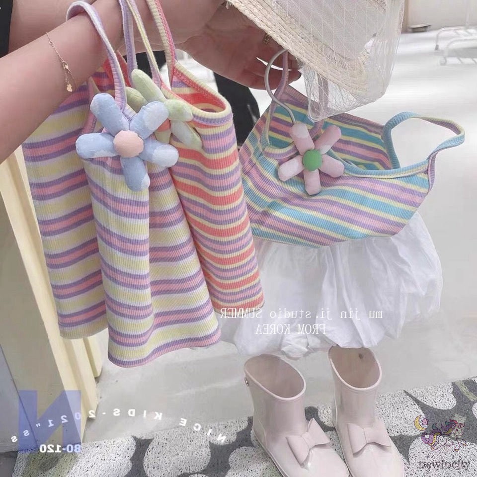 Áo sát nách màu cầu vồng + quần short xinh xắn phong cách Hàn Quốc thời trang cho bé gái