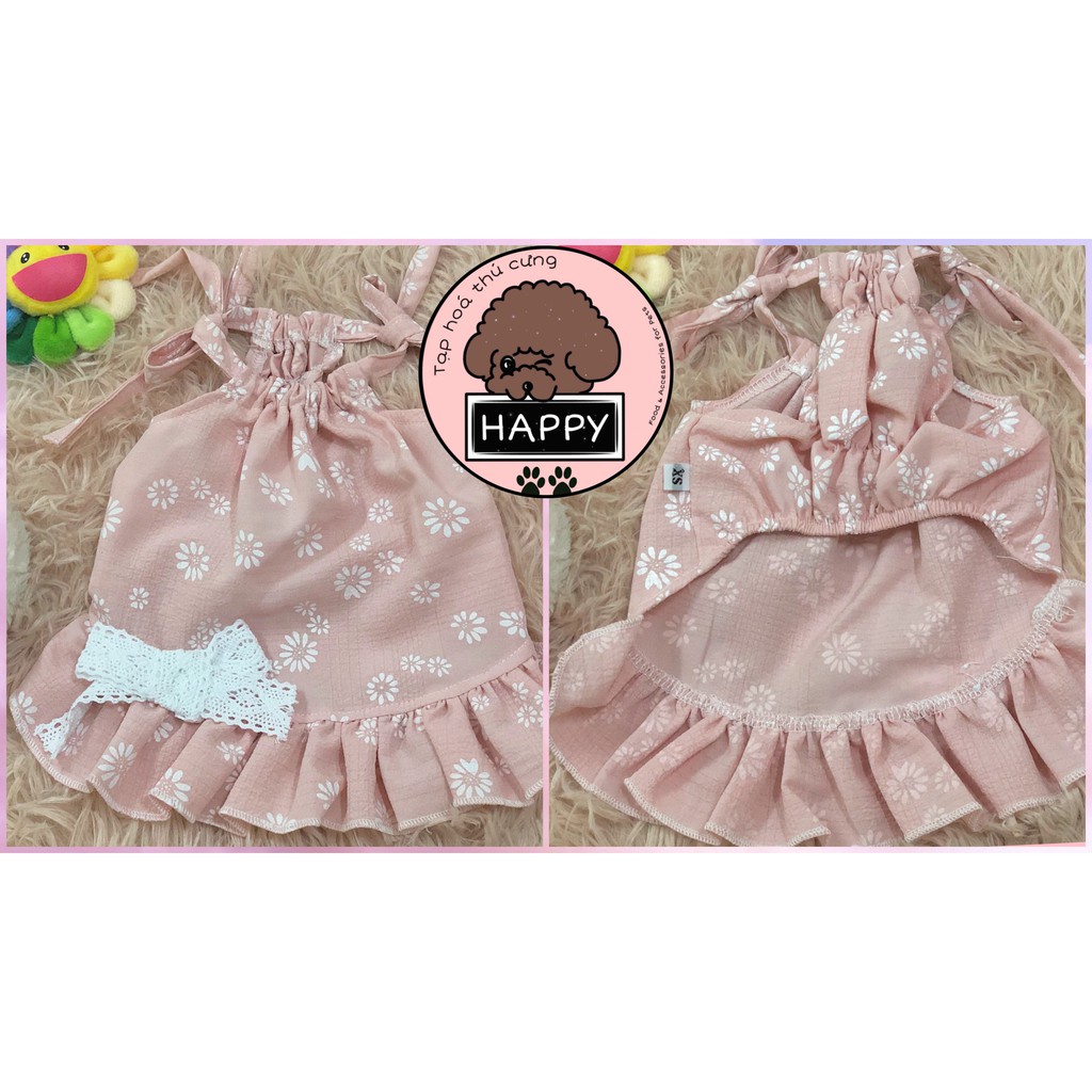 Đầm cột dây hoa cúc cho chó mèo [Hàng thiết kế] [Ảnh thât] [Có sẵn] - Quần áo chó mèo / Quần áo thú cưng