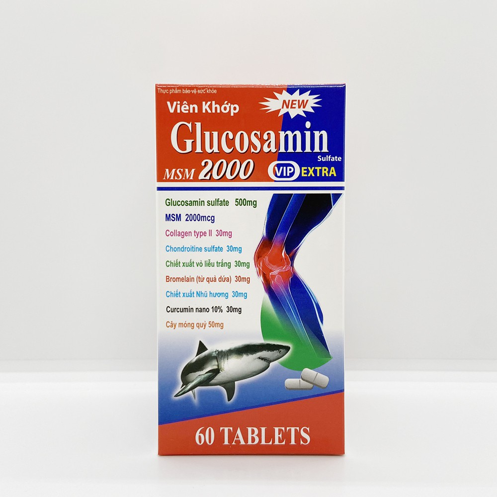 Viên khớp Glucosamin MSM 2000 giảm đau nhức mỏi xương khớp - Chai đỏ 60 viên