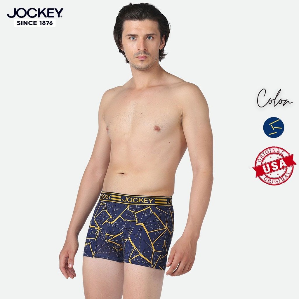 Quần Lót Nam Jockey Dáng Trunk Boxer Họa Tiết Thun Lạnh Xanh In Vàng Kháng Khuẩn Thoáng Mát - J7387