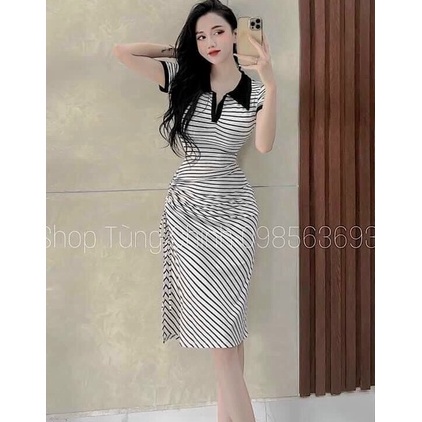 Đầm Dự Tiệc Ôm Dáng Body Thiết Kế Cổ Sơ Mi Rút Dây Hông Sexy Sang Chảnh Thời Trang Váy Nữ [XM MINH PHÚC]