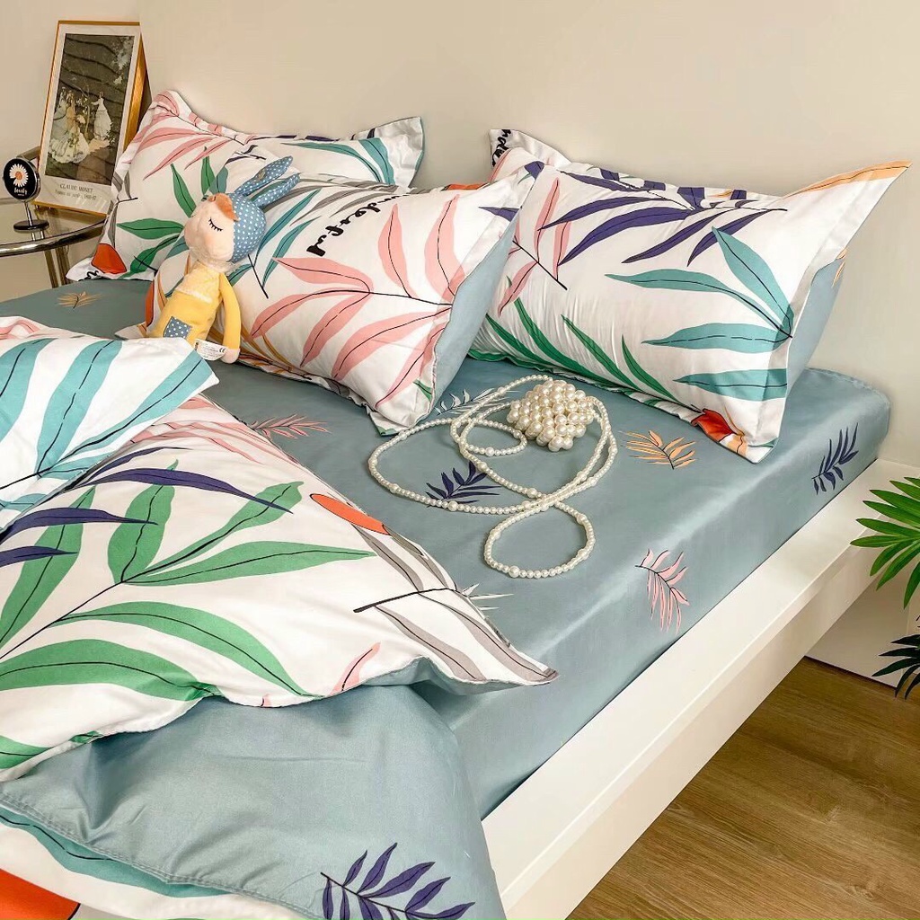 Bộ chăn ga gối Cotton Poly Decor bedding Cà chua dây, vỏ chăn mền, drap giường và 2 vỏ gối