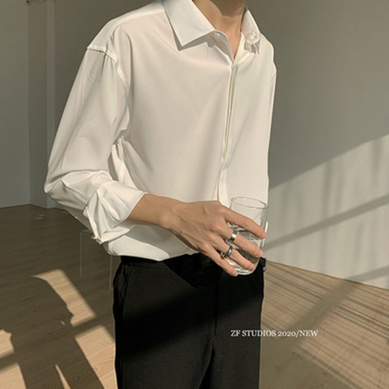 Áo sơ mi lụa Mavota áo sơ mi trắng dài tay unisex form rộng Hàn Quốc SML01 | BigBuy360 - bigbuy360.vn