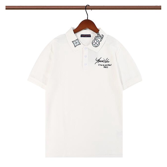 Áo thun polo tay ngắn thêu họa tiết LV thời trang cho nam và nữ
