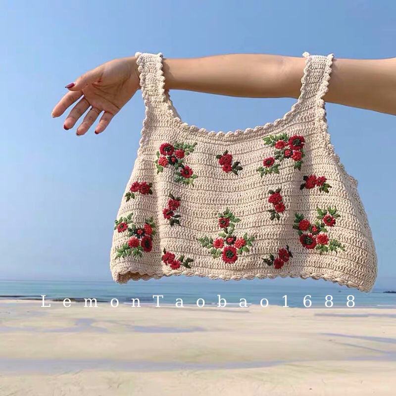 [ Sẵn ] Ảnh thật Áo ba lỗ dệt kim thêu hoa đi biển chất đẹp Lemontaobao1688