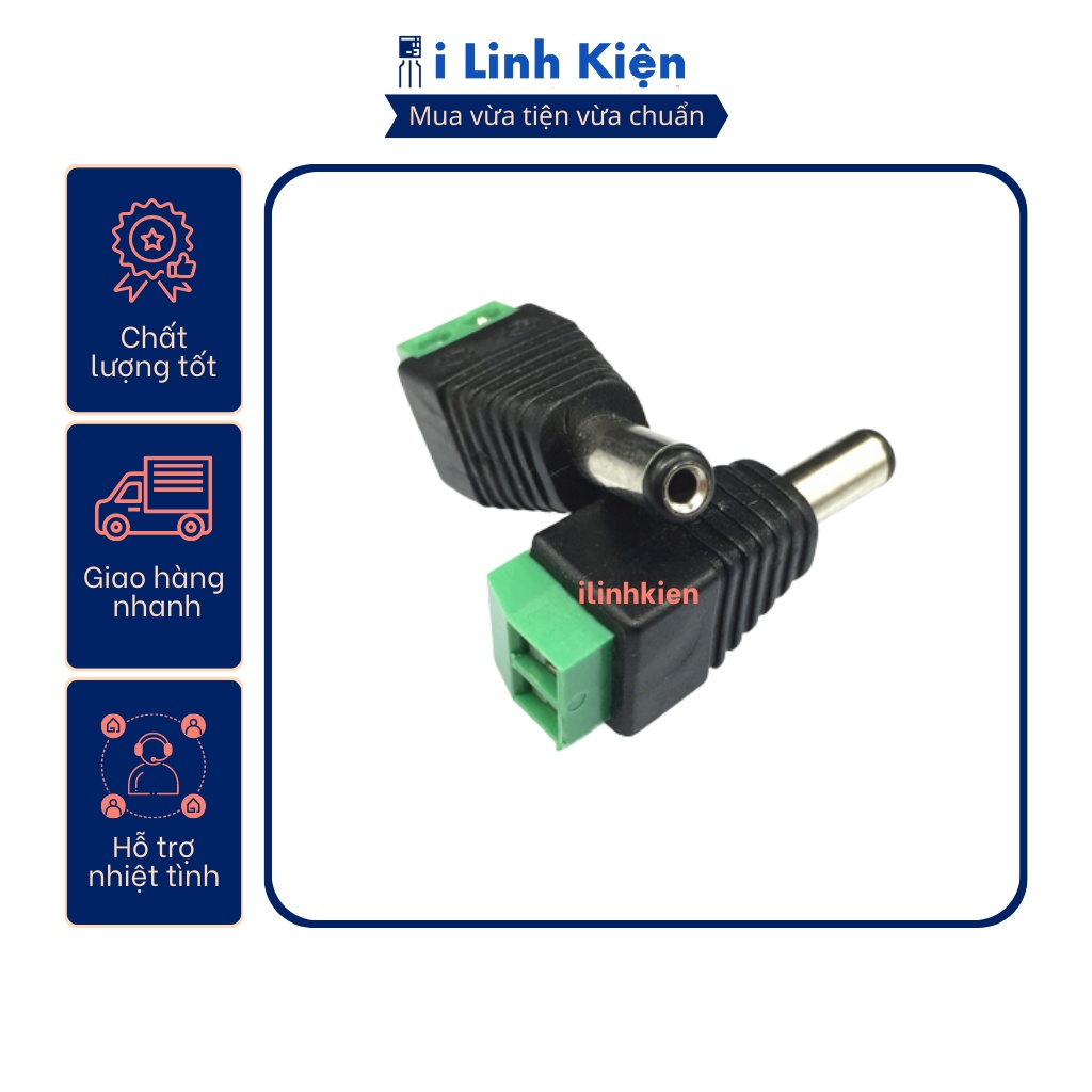 Jack nguồn DC đực 5.5x2.1mm đấu dây dùng vít
