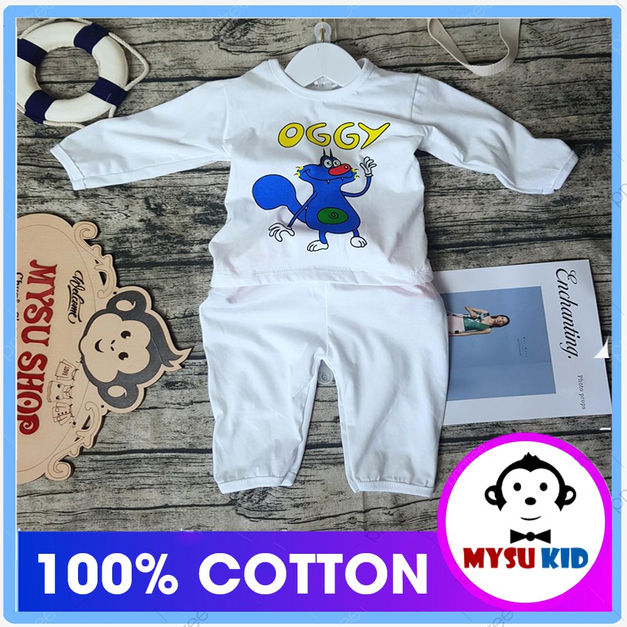 Đồ bộ dài tay bé trai bé gái màu trắng thun COTTON 100%