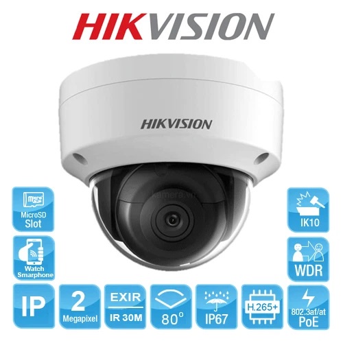 CAMERA IP DOME HỒNG NGOẠI 2.0 MEGAPIXEL HIKVISION DS-2CD2123G0-I hỗ trợ khe cắm thẻ nhớ và POE