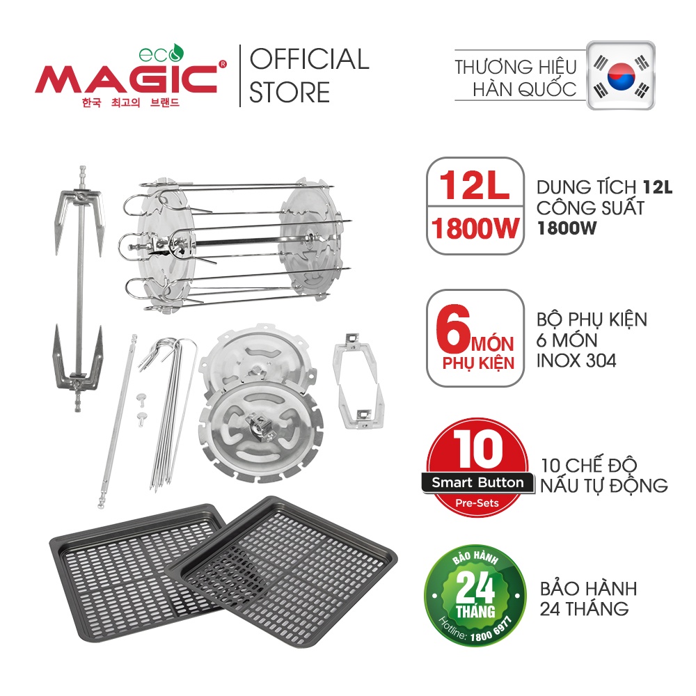 Nồi chiên không dầu kết hợp nướng điện tử Magic Eco M12 12L,màn hình LED,10 món ăn cài đặt sẵn,bảo hành chính hãng