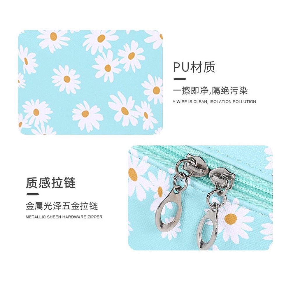 Túi Đựng Mỹ Phẩm Du Lịch Có Khóa Kéo In Hình Hoa Cúc Nhỏ