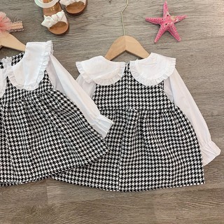 Váy dạ ziczac cổ trắng cho bé (hàng QC)