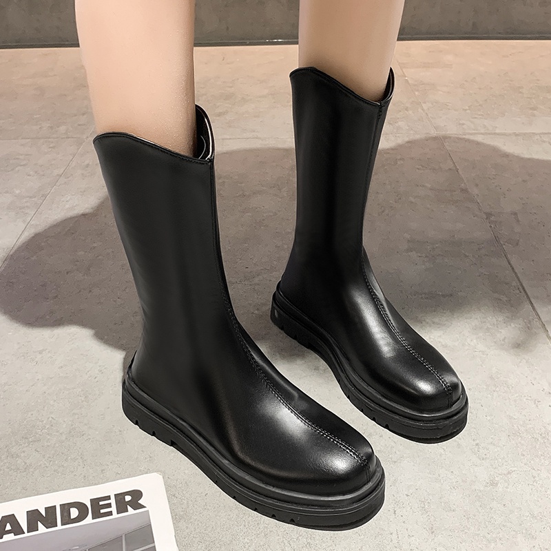 Giày Bốt Da Martin Cổ Ngắn Có Khóa Kéo Phía Sau Phong Cách Ulzzang Thời Trang Thu Đông Ấm Áp