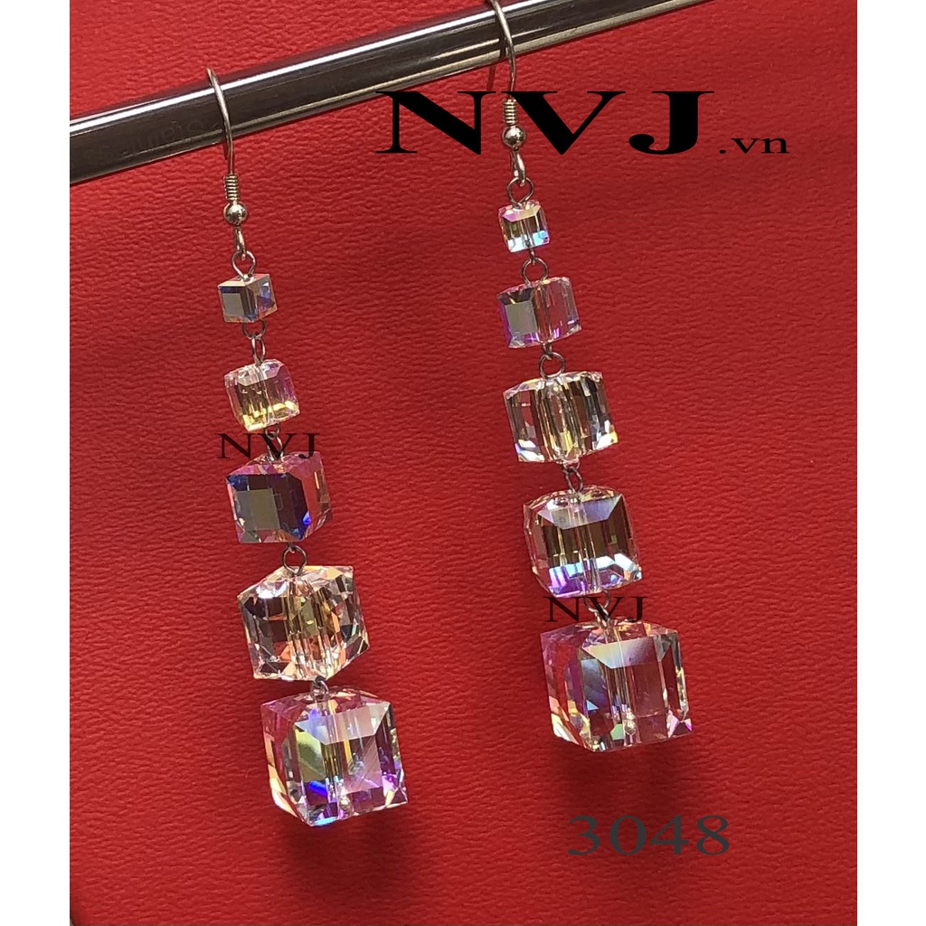 Bông tai SWAROVSKI hạt vuông pha lê Áo nhiều kiểu, size tùy chọn cao cấp sang trọng, móc bạc 925