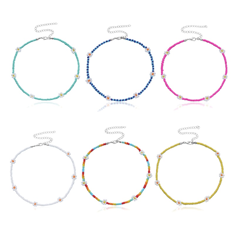 Vòng Cổ Choker Hạt Nhiều Màu Mặt Hoa Cúc