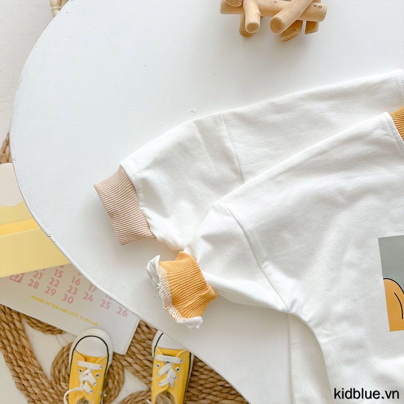 Bộ Áo Liền Quần Tam Giác Tay Dài Chất Cotton In Họa Tiết Hoạt Hình Dễ Thương Cho Bé