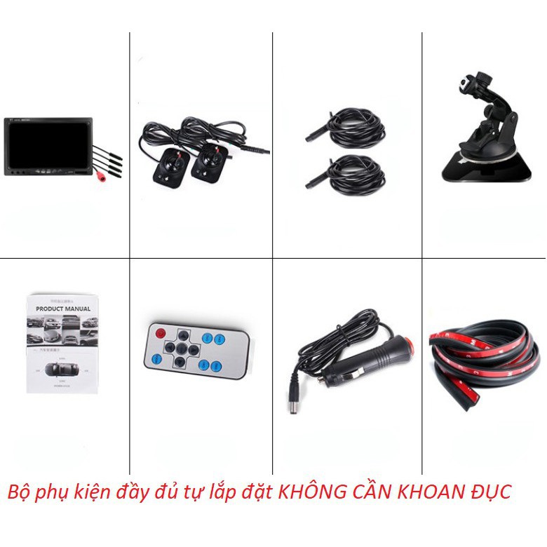 Camera cập lề 2 bên YOELBAER TRÁI PHẢI màn hình 7 inch 2 mắt cam thị trường rộng hạn chế va quệt tối đa