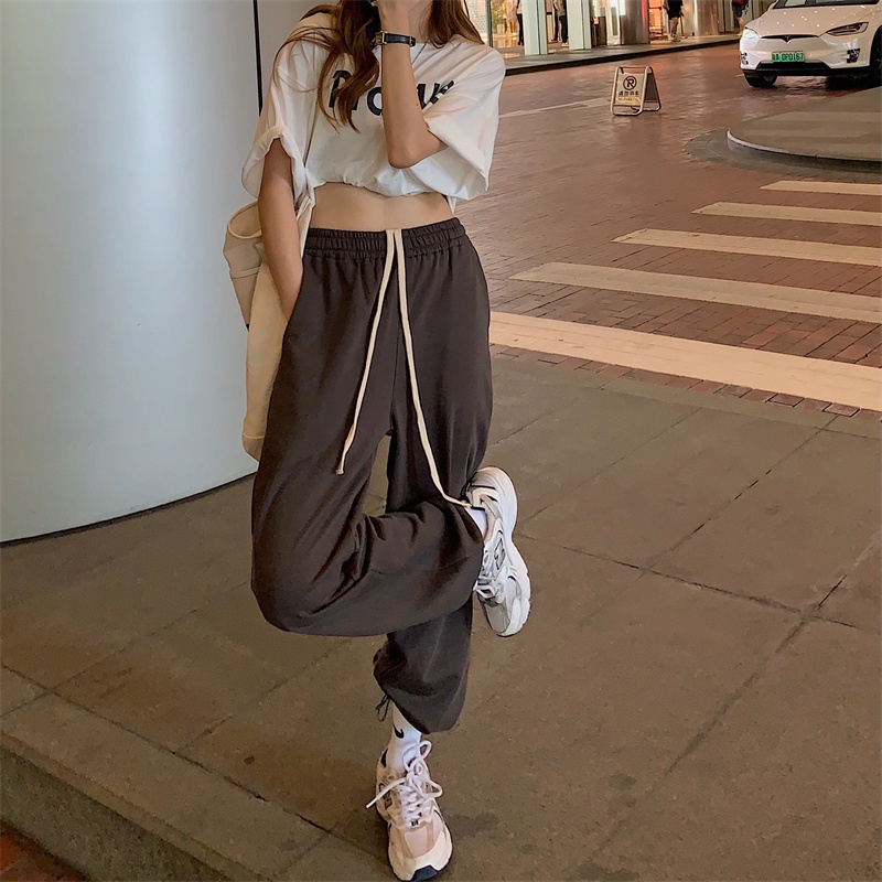 Quần thể thao ống rộng lưng cao phong cách Hàn Quốc thời trang dành cho nữ