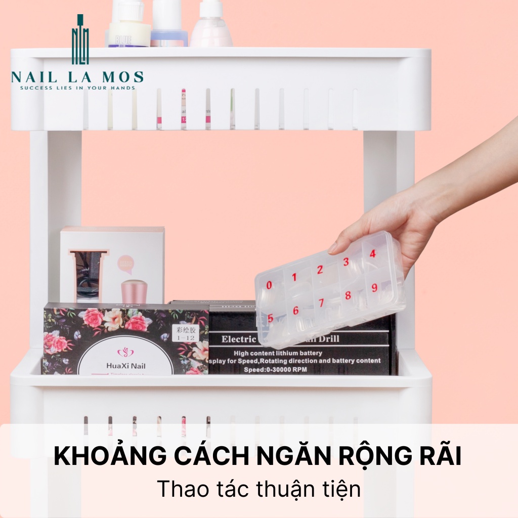 Kệ nhựa 3 tầng đa năng TS 5333 - Kệ đựng đồ nail có bánh xe đẩy tiện dụng