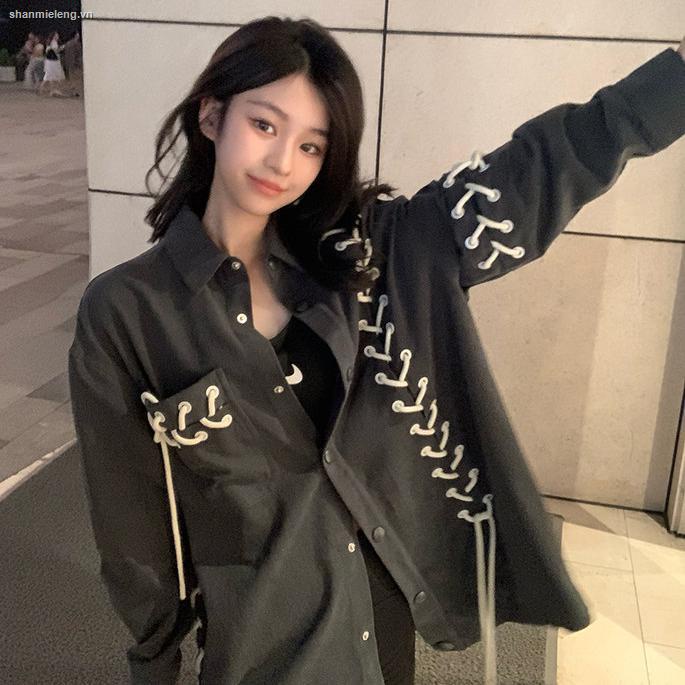 Áo khoác sơ mi dáng rộng phong cách Hàn Quốc thiết kế thời trang xuân thu 2021 cho nữ