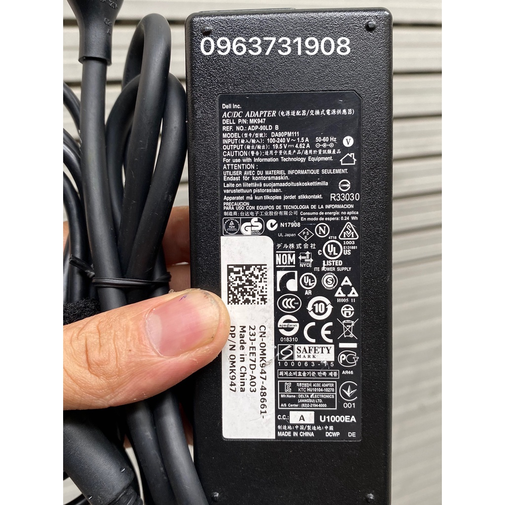 Cục sạc laptop Dell 19.5V-4.62A 90W nguyên bản theo máy