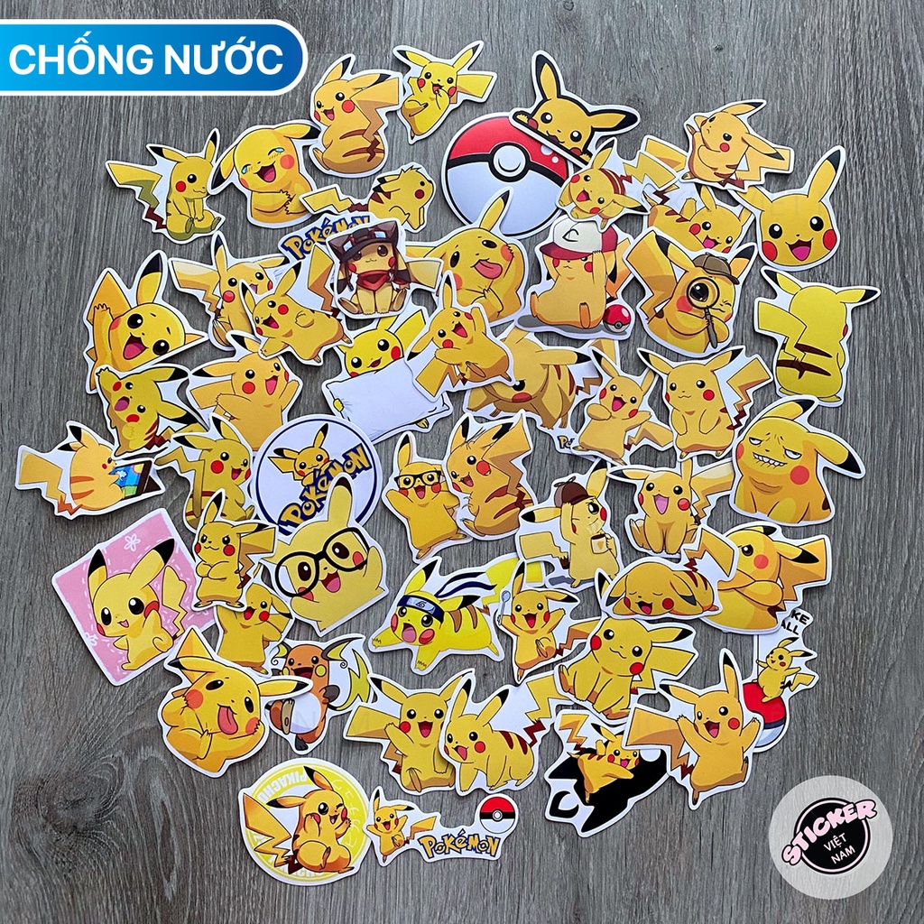 Sticker PIKACHU - Chất liệu PVC chất lượng cao chống nước - Kích thước 4-8cm -  Sticker Việt Nam