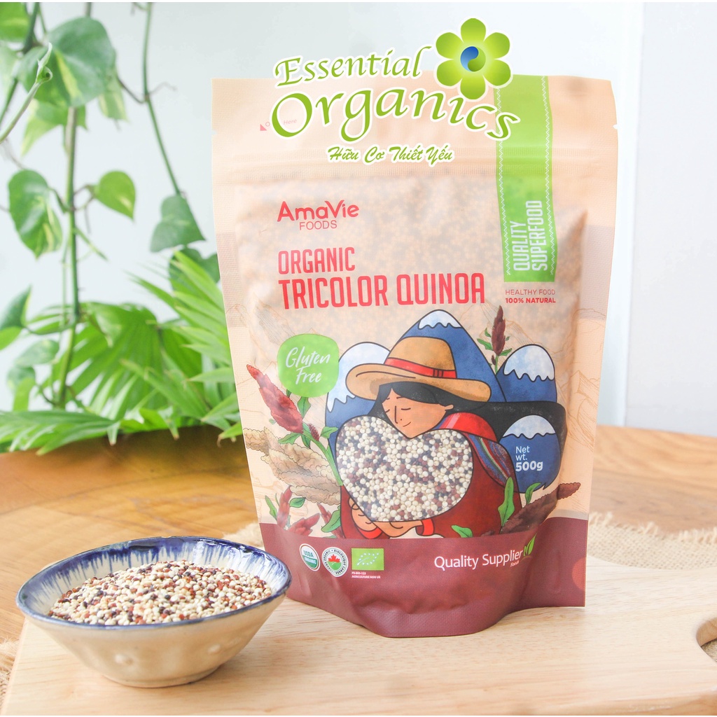 Hạt diêm mạch hữu cơ organic quinoa 3 màu Amavie Foods 500g Peru hạt ăn dặm hạt dinh dưỡng
