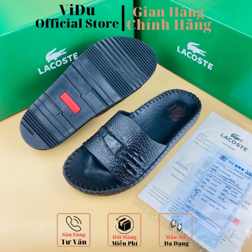 Dép da nam thời trang ViDu - 82014 chất liệu da bò nguyên tấm dập cá sấu đế khâu màu đen siêu bền, siêu đẹp