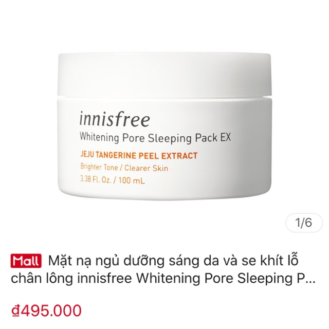 MẶT NẠ NGỦ INNISFREE TRẮNG DA SE KHÍT LỖ CHÂN LÔNG Whitening Pore Sleeping Pack EX