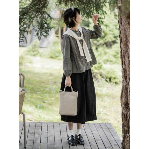 Áo babydoll kẻ caro kèm khăn quàng ulzzang hàn quốc
